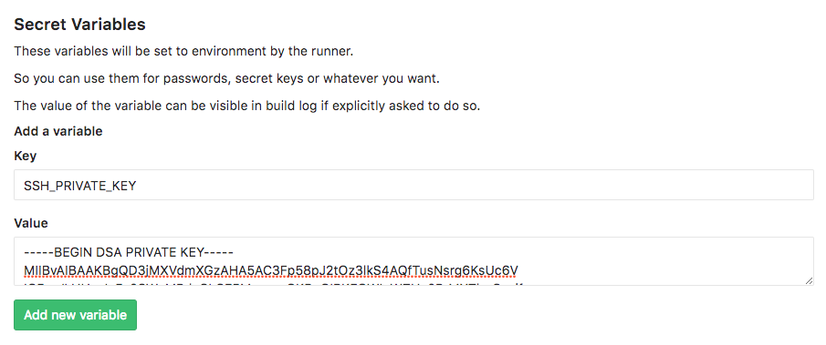 Create a secret variable